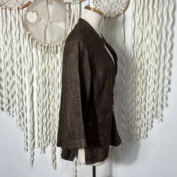 Eileen Fisher Brown Linen Jacket Size Large - Picture 4 of 13